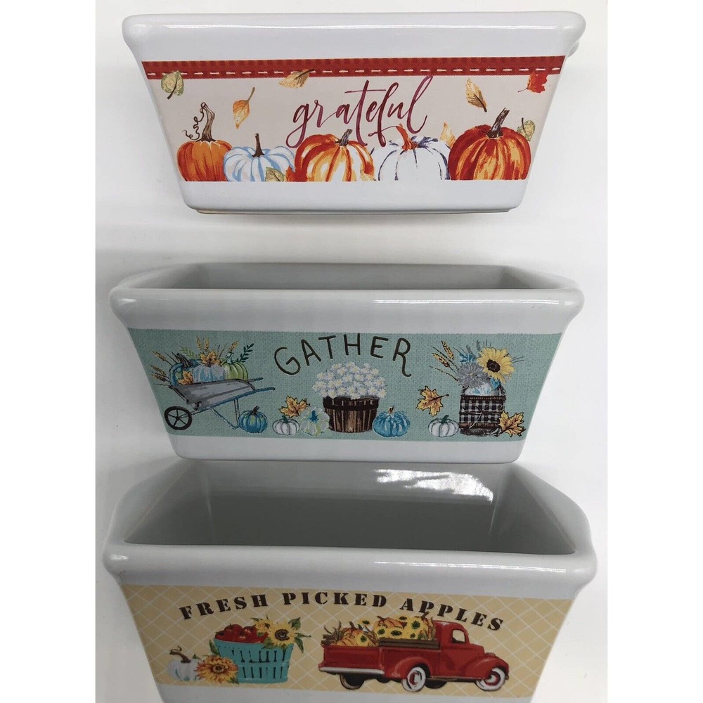 Royal Norfolk Harvest 5in Mini Ceramic Loaf Pan Set Of 3 Bake Candy Dish A1